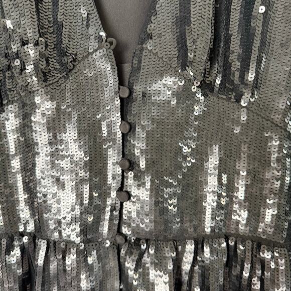 NWT Joie‎ Black Sequin Kyria Midi Dress Long Sleeves Button Front V-Neck, Size 4 - Picture 14 of 16